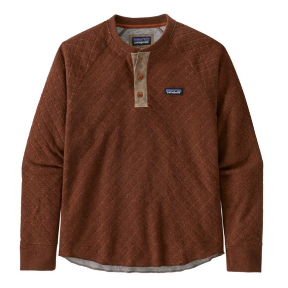 Patagonia Womens Burnished Red Wool Blend Diamond Henley Hiking Sweater Sz M - Picture 1 of 8